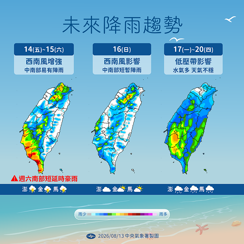 未來一週降雨趨勢。&nbsp;&nbsp;&nbsp;圖：氣象署／提供