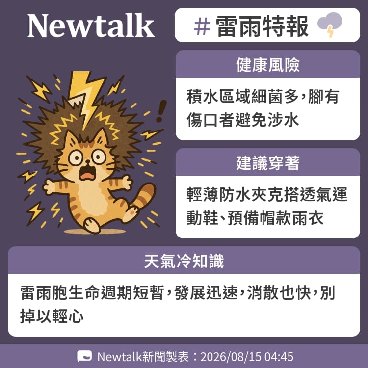 雷雨胞生命週期短暫，發展迅速，消散也快，別掉以輕心 圖：Newtalk製表&nbsp;&nbsp;&nbsp;