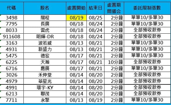 處置股名單&nbsp;&nbsp;&nbsp;圖: 國票投顧