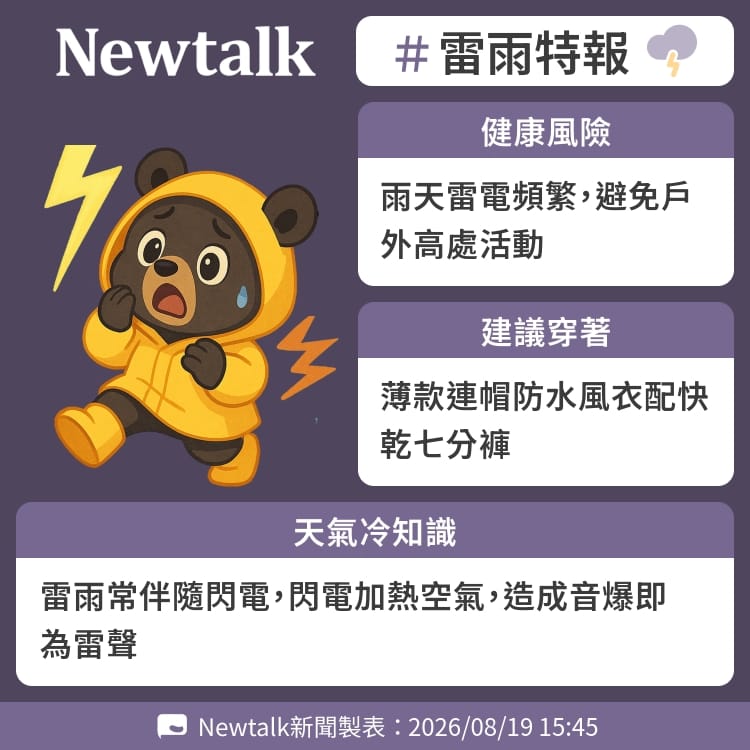 雷雨常伴隨閃電，閃電加熱空氣，造成音爆即為雷聲 圖：Newtalk製表&nbsp;&nbsp;&nbsp;