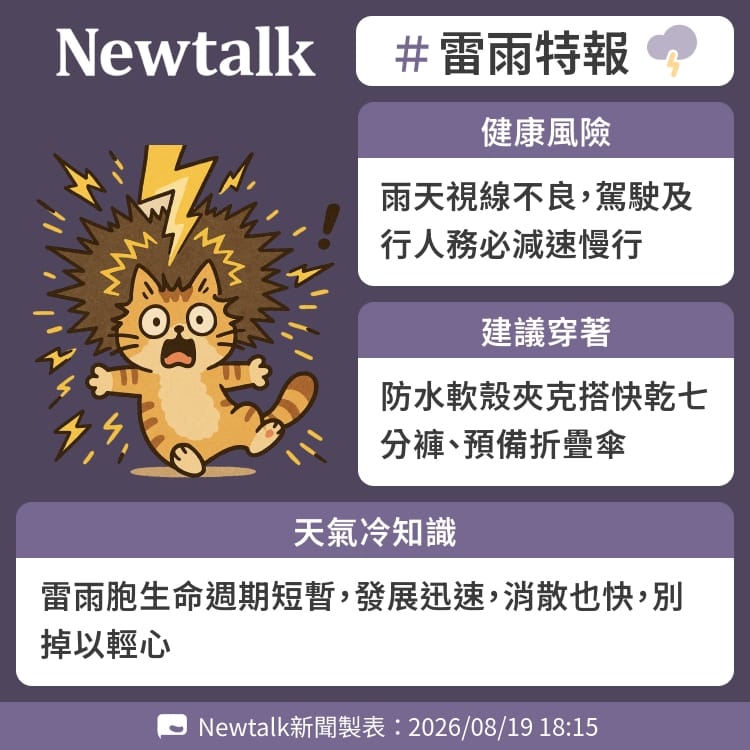雷雨胞生命週期短暫，發展迅速，消散也快，別掉以輕心 圖：Newtalk製表&nbsp;&nbsp;&nbsp;