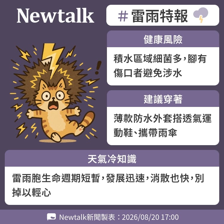 雷雨胞生命週期短暫，發展迅速，消散也快，別掉以輕心 圖：Newtalk製表&nbsp;&nbsp;&nbsp;