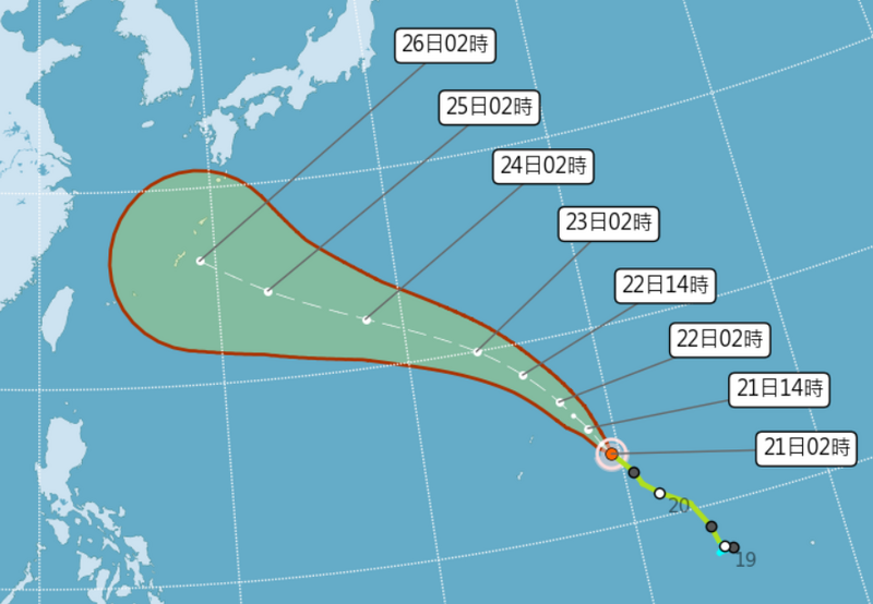 沙德爾颱風今（21）天凌晨2點距離鵝鑾鼻東南東方3170公里之海面上，未來有增強為強烈颱風的趨勢。&nbsp;&nbsp;&nbsp;圖：氣象署提供