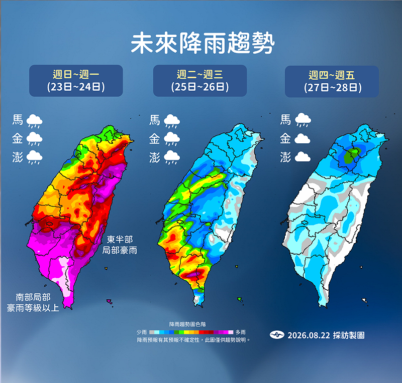 未來一週降雨趨勢。&nbsp;&nbsp;&nbsp;圖：氣象署／提供