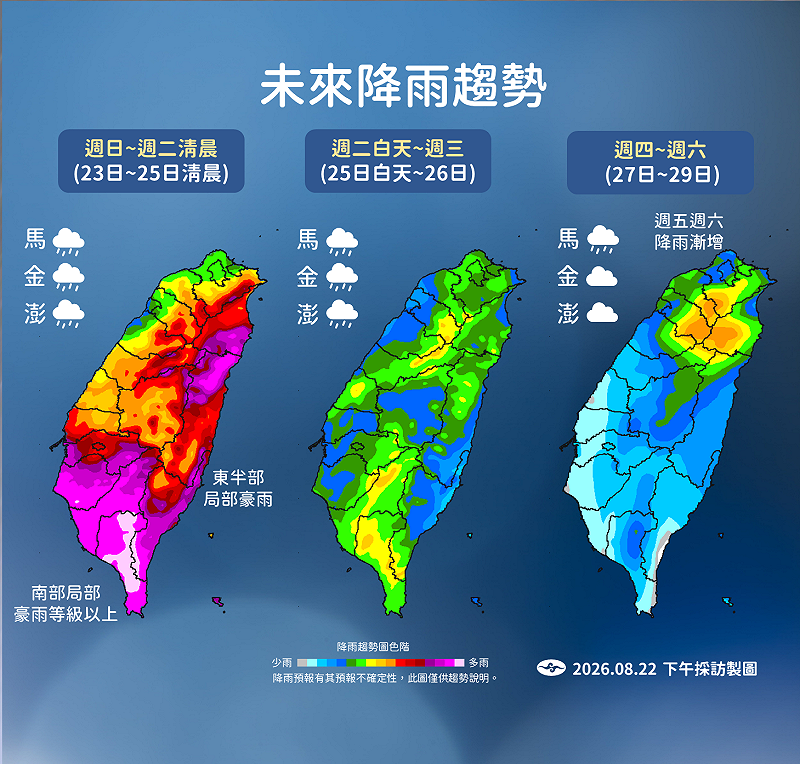 未來一週降雨趨勢。&nbsp;&nbsp;&nbsp;圖：氣象署／提供