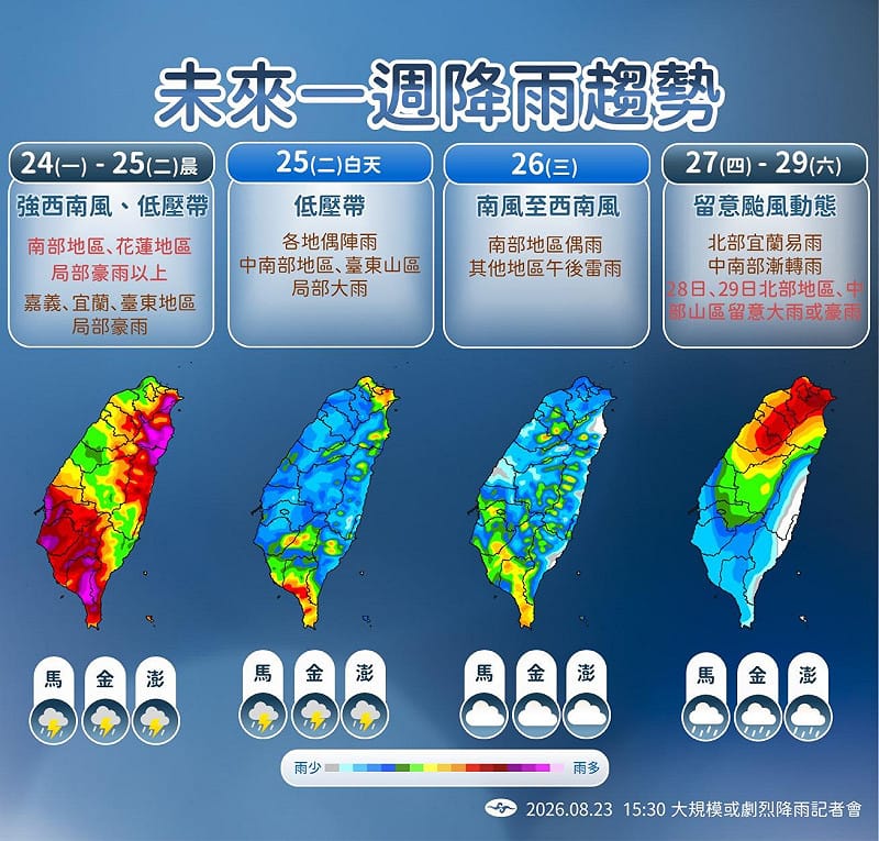 未來一週降雨趨勢。&nbsp;&nbsp;&nbsp;圖：氣象署／提供