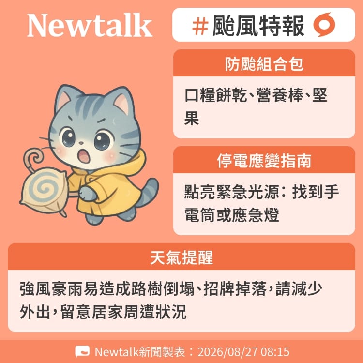 強風豪雨易造成路樹倒塌、招牌掉落，請減少外出，留意居家周遭狀況 圖：Newtalk製表&nbsp;&nbsp;&nbsp;