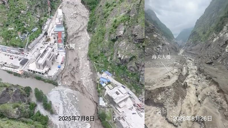 受到洪水引發的土石流影響，中國吉隆海關的海關建築遭到沖毀。&nbsp;&nbsp;&nbsp;圖：翻攝自 @whyyoutouzhele X 帳號