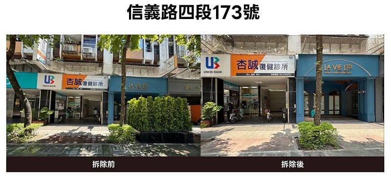 綠籬式吸菸區、信義路四段173號前，已消失。&nbsp;&nbsp;&nbsp;圖：顏若芳辦公室提供
