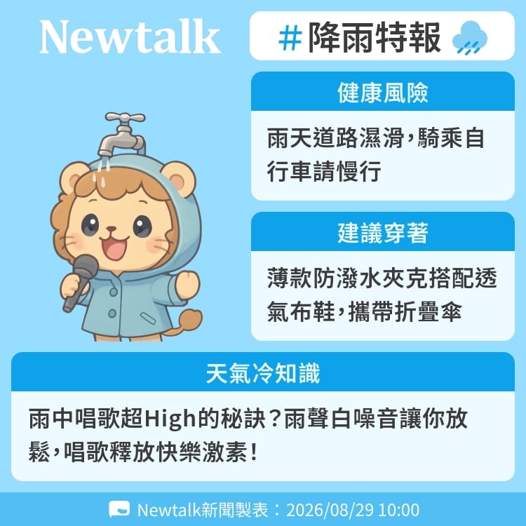 雨中唱歌超High的秘訣？雨聲白噪音讓你放鬆，唱歌釋放快樂激素！ 圖：Newtalk製表&nbsp;&nbsp;&nbsp;