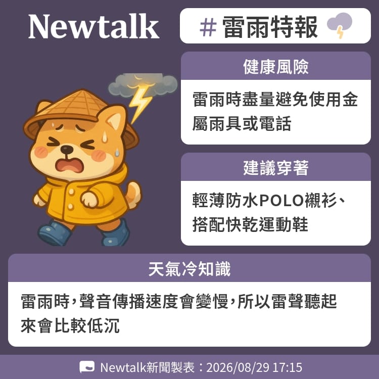 雷雨時，聲音傳播速度會變慢，所以雷聲聽起來會比較低沉 圖：Newtalk製表&nbsp;&nbsp;&nbsp;