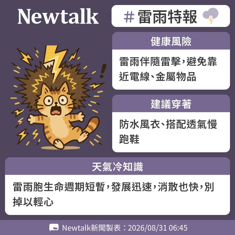 雷雨胞生命週期短暫，發展迅速，消散也快，別掉以輕心 圖：Newtalk製表&nbsp;&nbsp;&nbsp;
