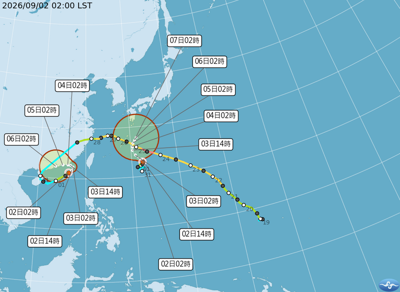 沙德爾颱風預估今天、週四間接影響台灣附近天氣。&nbsp;&nbsp;&nbsp;圖：氣象署提供