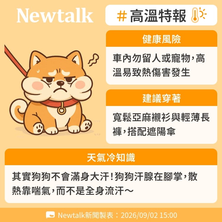 其實狗狗不會滿身大汗！狗狗汗腺在腳掌，散熱靠喘氣，而不是全身流汗～ 圖：Newtalk製表&nbsp;&nbsp;&nbsp;