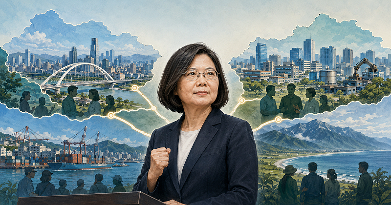 前總統蔡英文接連擔任陳瑩、蘇巧慧、童子瑋競選總部主委，並出任何欣純競總榮譽主委，投入台東、新北、基隆及台中四個關鍵戰區。&nbsp;&nbsp;&nbsp;圖：AI生成示意圖