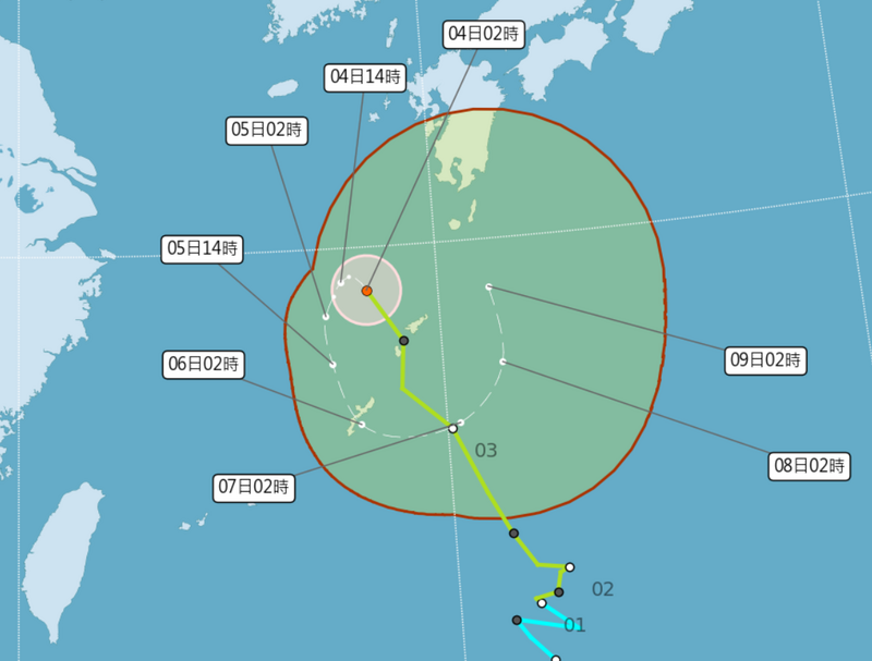 輕度颱風科羅旺下週二前都在琉球附近海域活動，對台灣天氣沒有直接影響。&nbsp;&nbsp;&nbsp;圖：氣象署提供