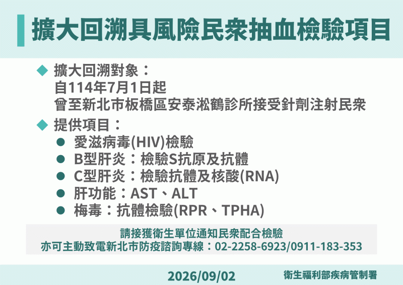 衛生局呼籲相關民眾盡速前往篩檢追蹤。&nbsp;&nbsp;&nbsp;圖：疾管署提供