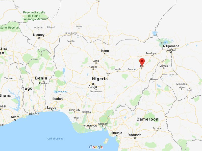 奈及利亞東北部的比烏鎮3日發生雙重自殺炸彈攻擊，造成至少13人死亡和超過50人受傷。   圖取自Google地圖