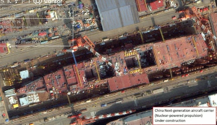 衛星抓到了! 中國004超級核動力航母成型 左舷已裝2塊「巨大外飄結構」