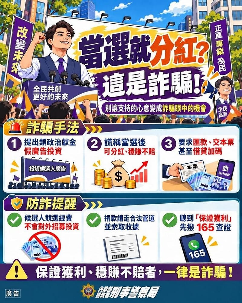 詐團誆投資參選人廣告可分紅 高雄車廠老闆遭騙百萬