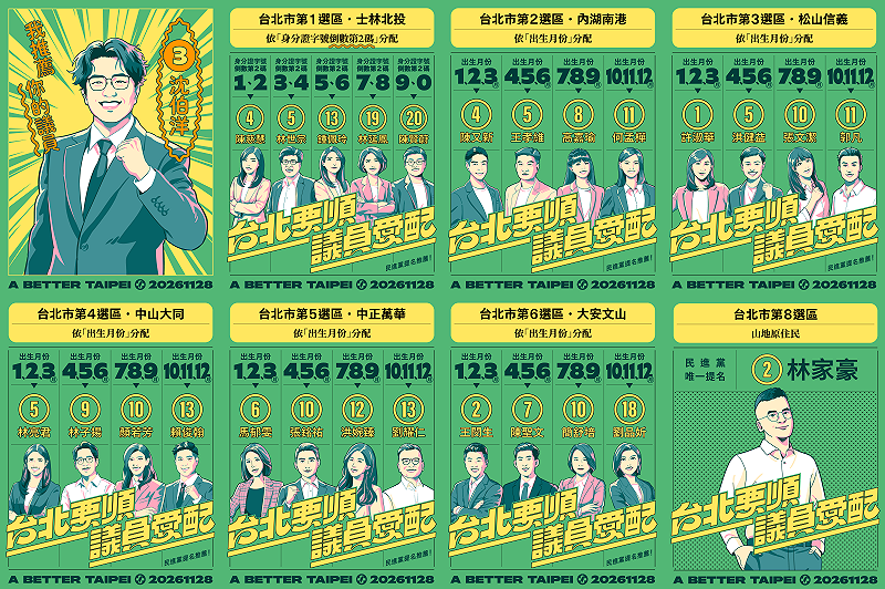 民進黨台北市議員配票指南。&nbsp;&nbsp;&nbsp;圖：民進黨台北市黨部提供