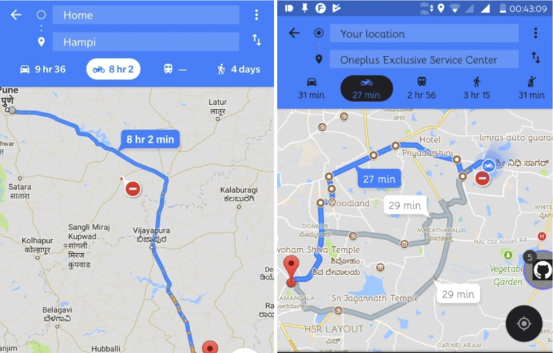 Google Map導航終於推出雙輪模式，是眾多機車使用者的福音，雖目前只開放於印度，但Google表示未來將會在更多國家釋出。   圖：翻攝自Android Police