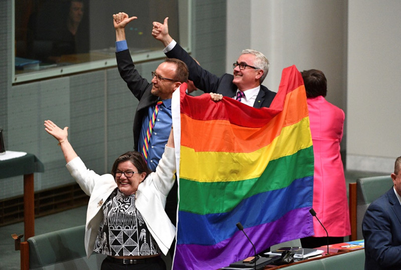 澳洲國會今天通過同性婚姻法案，澳洲正式成為全國第25個通過同性婚姻合法化的國家！   圖 : 達志影像/美聯社