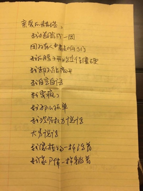 劉霞寫給赫塔米勒的親筆信。   圖：翻攝iwu Liao臉書