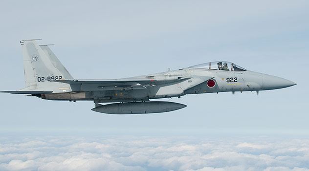 日本航空自衛隊表示，美國與日本12日在朝鮮半島以南的東海上空舉行軍演。圖為日本F-15戰鬥機。   圖 : 取自日本航空自衛隊網頁www.mod.go.jp