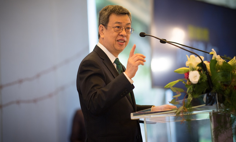 副總統陳建仁13日出席「第7屆台美日三邊安全對話研討會」，批評中國不尊重國際常設仲裁法院對於南海的裁示。   圖：總統府資料照片