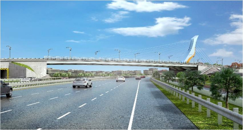 桃19號大竹路段道路拓寬今(15)日正式通車，其新建的「航空城大橋」，除了是國內斜張橋頂昇橫移首例，也成為機場聯外重要替代道路。   圖：翻攝桃園市政府新建工程處官網