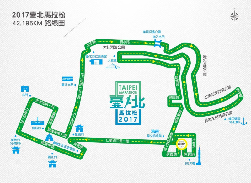 路線圖：馬拉松組(42.195KM)   2017臺北馬拉松 官網