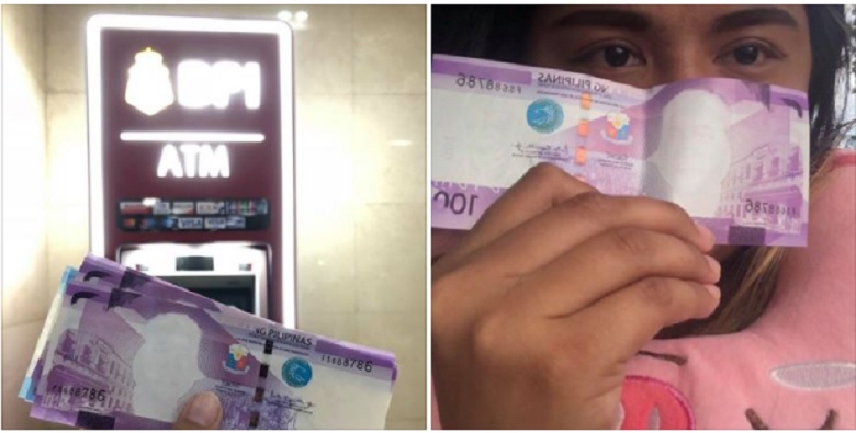 菲律賓發生紙鈔印刷烏龍事件，數張百元紙鈔上的前總統肖相不見了。   圖：翻攝Earla Anne Yehey臉書