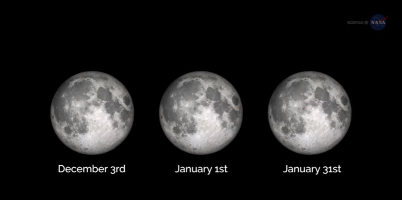 美國國家航空暨太空總署（NASA）表示，2018年元旦的滿月是超級月亮，第2個超級月亮則緊接著在1月31日出現。   圖：翻攝youtube