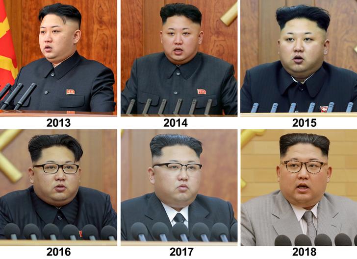 金正恩新年致辭還透露出許多訊息，其中之一是他沒有穿過去常常穿的黑色毛式服裝，改為淺灰西服，這被一些韓國專家解讀可能是有意釋放軟化信號。   圖：達志影像/路透社