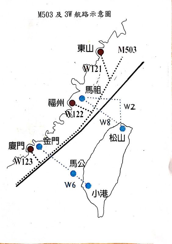 中國片面啟用M503由南向北飛航以及W121、W122、W123等3條航路，引發台灣強烈抗議。   圖：周煊惠 / 翻攝