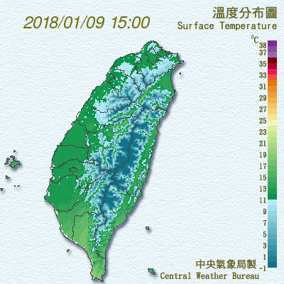 今(9)日全台溫度分布圖   圖：中央氣象局/提供