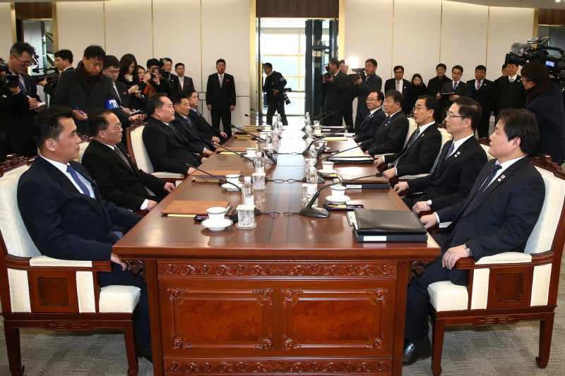 南北韓代表今（9）日在板門店的和平之家進行會談。   圖：達志影像/美聯社