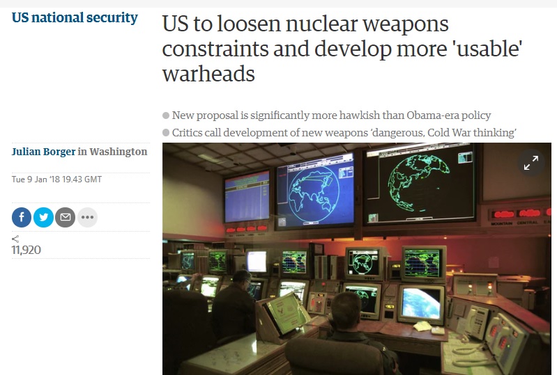 一位美國卸任官員透露，川普政府計劃放寬核武使用限制，並為美國三叉戟飛彈研發爆炸當量低的新式核彈頭。   圖：翻攝The Guardian官網
