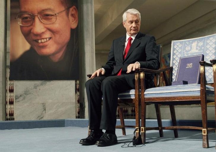 2010年12月10日，諾貝爾獎委員會爲劉曉波舉行的頒獎儀式上，由於劉曉波當時在獄中無法親自領獎，主辦單位特地設置一張空椅子。從此，這也成爲劉曉波的象徵之一。   圖：達志影像/路透社