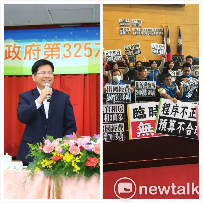 林佳龍指國民黨團霸占議會主席台，是少數霸凌多數。   新頭殼/合成