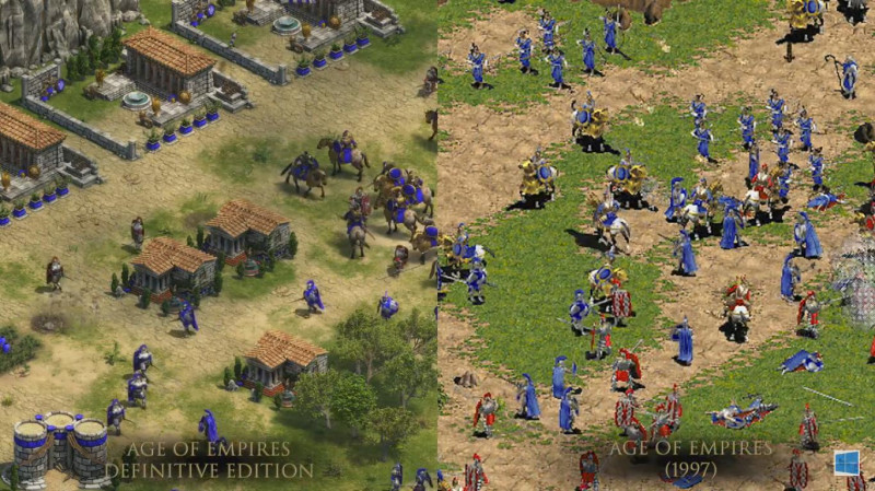 4K重製版《世紀帝國》與舊版的比較畫面。   圖：翻攝自 Windows YouTube