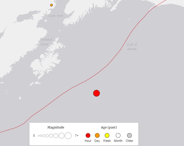 阿拉斯加發生規模8.2大地震。   圖：翻攝自USGS
