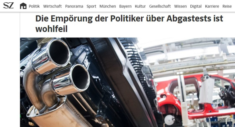德國《南德日報》（Sueddeutsche Zeitung）29日揭露，德國車廠資助以人類測試廢棄實驗。   圖：翻攝Sueddeutsche Zeitungj官網
