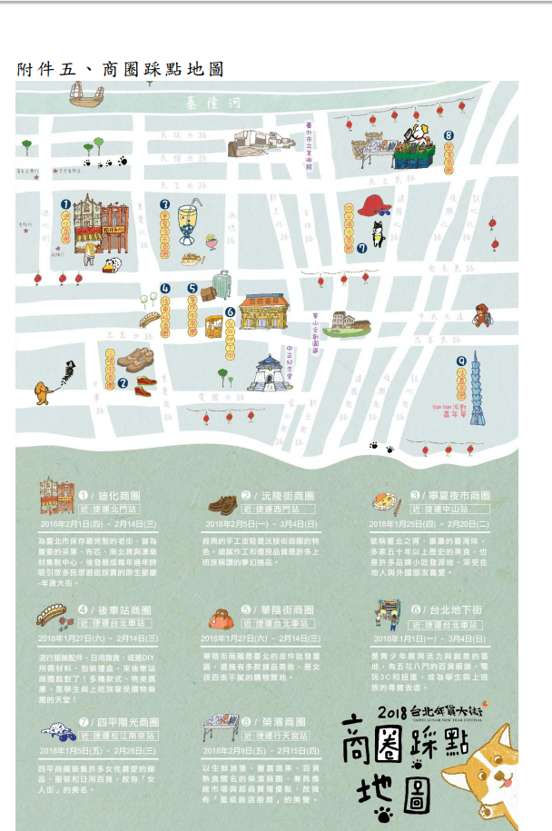 今年結合台北9大商圈推出採點年貨商圈地圖。   圖：台北市商業處提供