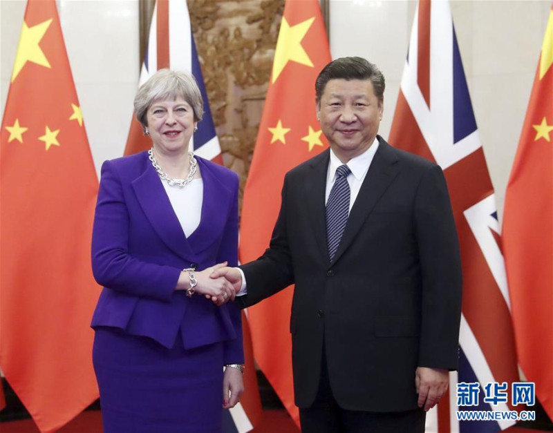 英國首相梅伊1日與中國國家主席習近平在北京會面。   圖：翻攝新華網