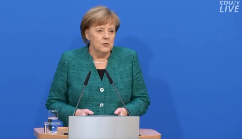 德國總理梅克爾（圖）領導的保守派陣營今（7）日和社會民主黨達成共組大聯合政府協議。   圖：翻攝自CDU.TV畫面