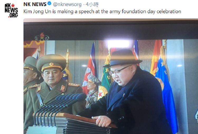 金正恩致詞表示，身為世界級軍事強權，已經有能力向世界展現北韓的地位。   圖：翻攝自NK NEWS推特