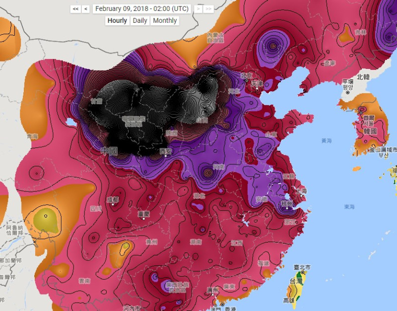 鄭明典依據「Berkeley Earth」的Air Quality Real-time Map佐證沙塵暴說法。   