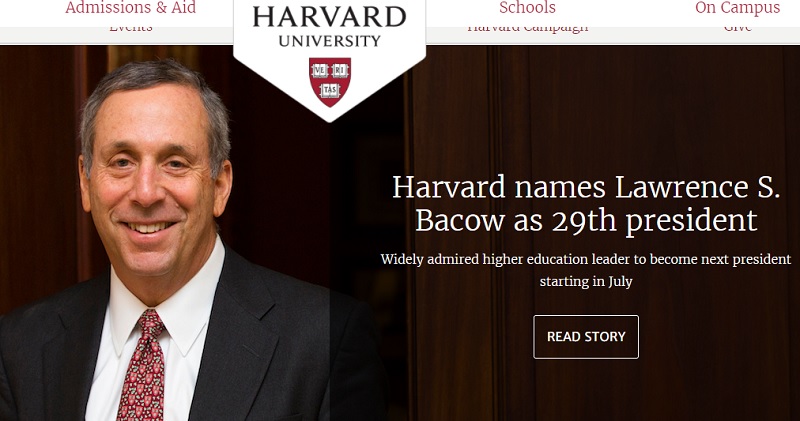 哈佛大學宣布，任命貝考（Laurence Bacow）為第29任校長。   圖：翻攝哈佛大學官網